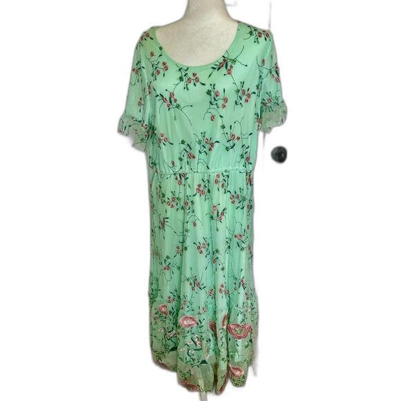 Sweet Salt Floral Embroidered Maxi Dress Mint Green and Pink Plus Size XL - Picture 1 of 8